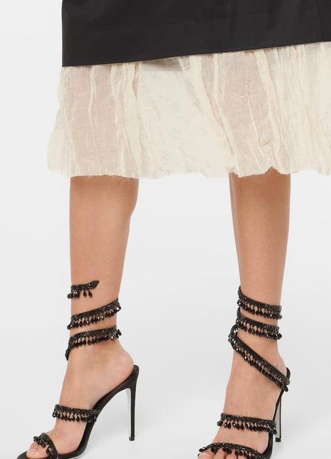 Crystal Chandelier Embellished Faux Satin Wraparound Self-Tie Slingback Sandals - Black