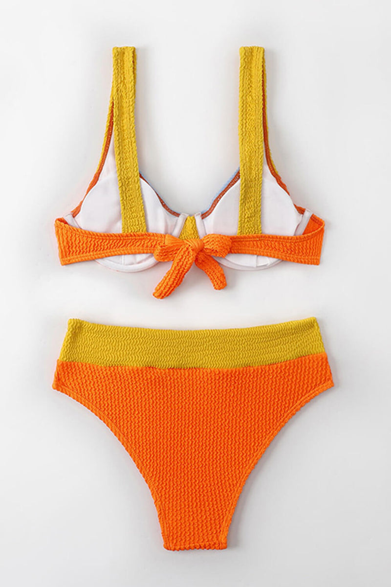 Colorblock Crinkle Underwire High Waisted Bikini Set