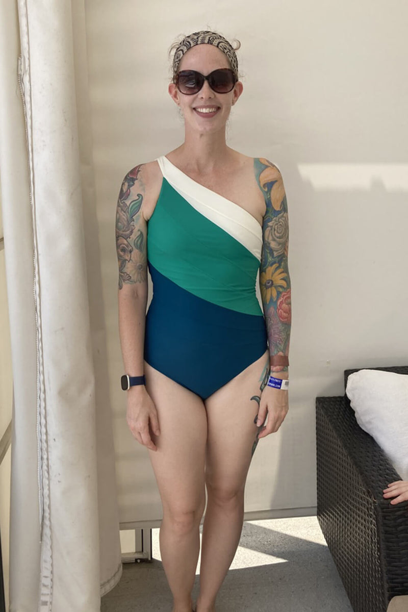 Colorblock One Shoulder One Piece Swimsuit