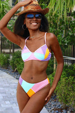 Color Block Crinkle Underwire High Waisted Bikini Set
