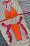 Orange Crinkle Triangle Halter Tie Side Bikini Set