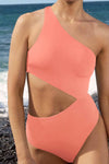 Cut-Out One-Shoulder One Piece Swimsuit - Black/Red/Petrol/Lightpink
