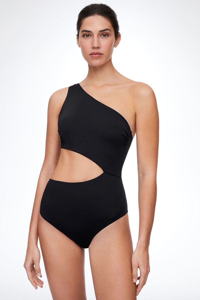 Cut-Out One-Shoulder One Piece Swimsuit - Black/Red/Petrol/Lightpink