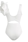 White Textured Ruffled Twisted Cut-Out One-Piece Swimsuit