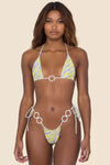 Vintage Patterned Triangle Halter Tie Side Bikini Set With O-Ring Detail