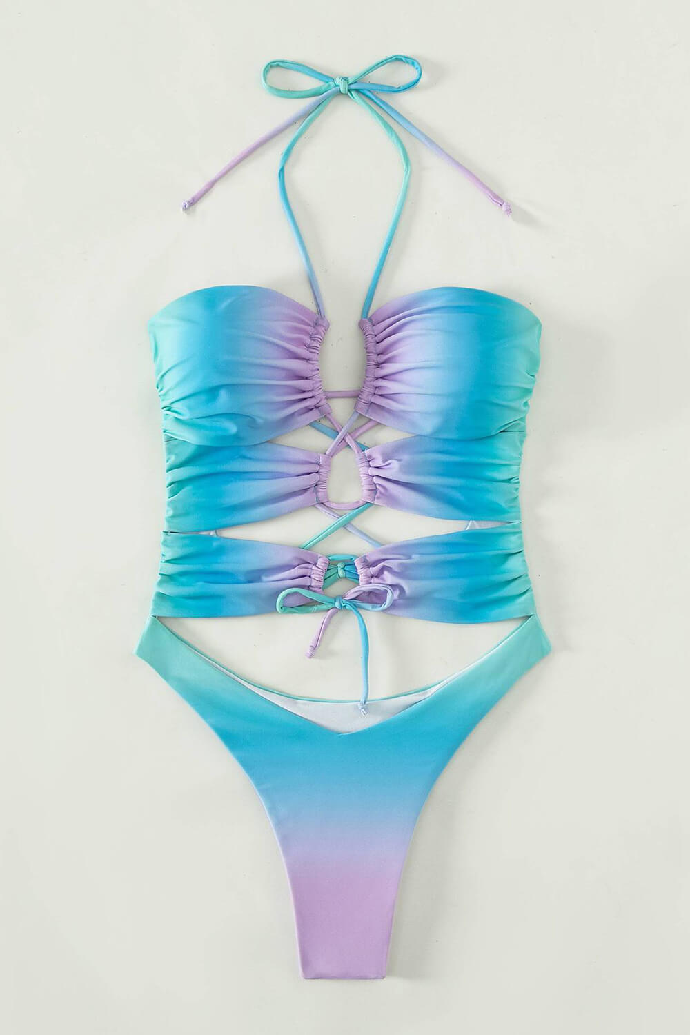 Tie-Dye Lace Up Cut-Put One Piece Swimsuit - Multi Pastel