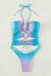 Tie-Dye Lace Up Cut-Out One Piece Swimsuit - Lavender Mint