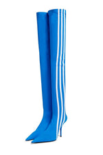 Striped Heeled Thigh High Sock Boots - Blue