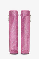 Gem Embellished Diamante Padlock Detail Folded Biker Knee High Boots - Pink