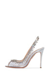Crystal Embellished Open Pointed Toe Stiletto Heeled Pvc Slingback Pumps