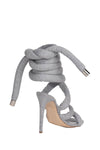 Grey Jersey Knit Lace Up Square Toe Ankle Stiletto Heels