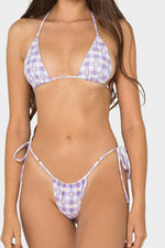 Halter Triangle Tie Side Bikini Set With Ring Detailing - Lilac Flowers