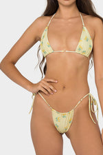 Halter Triangle Tie Side Bikini Set With Ring Detailing - Tulips