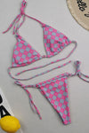 Jacquard Printed Halter Triangle Tie Side Bikini Set With Ring Detailing