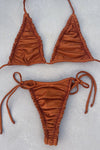 Ruched Triangle Halter String Tie Side Bikini Set