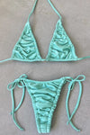 Ruched Triangle Halter String Tie Side Bikini Set