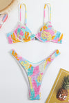 Cannes Print Balconette Crinkle Ruched Underwire High Cut Bikini Set