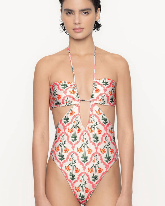 Mejorana Printed Cutouts Halter One Piece Swimsuit