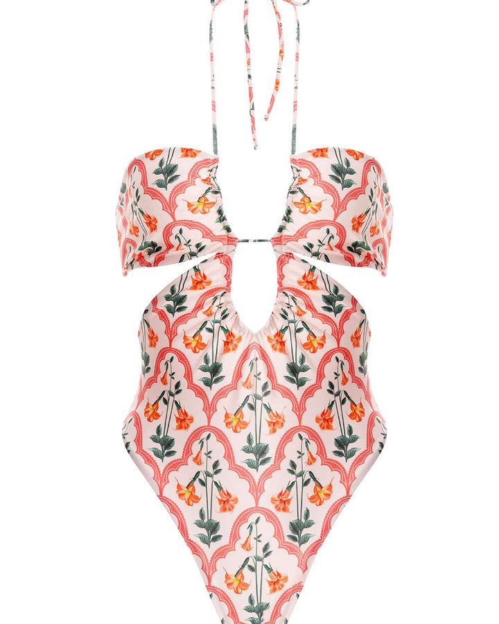 Mejorana Printed Cutouts Halter One Piece Swimsuit