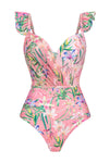 Ruffled Floral-Print Underwire Plunge One Piece Swimsuit