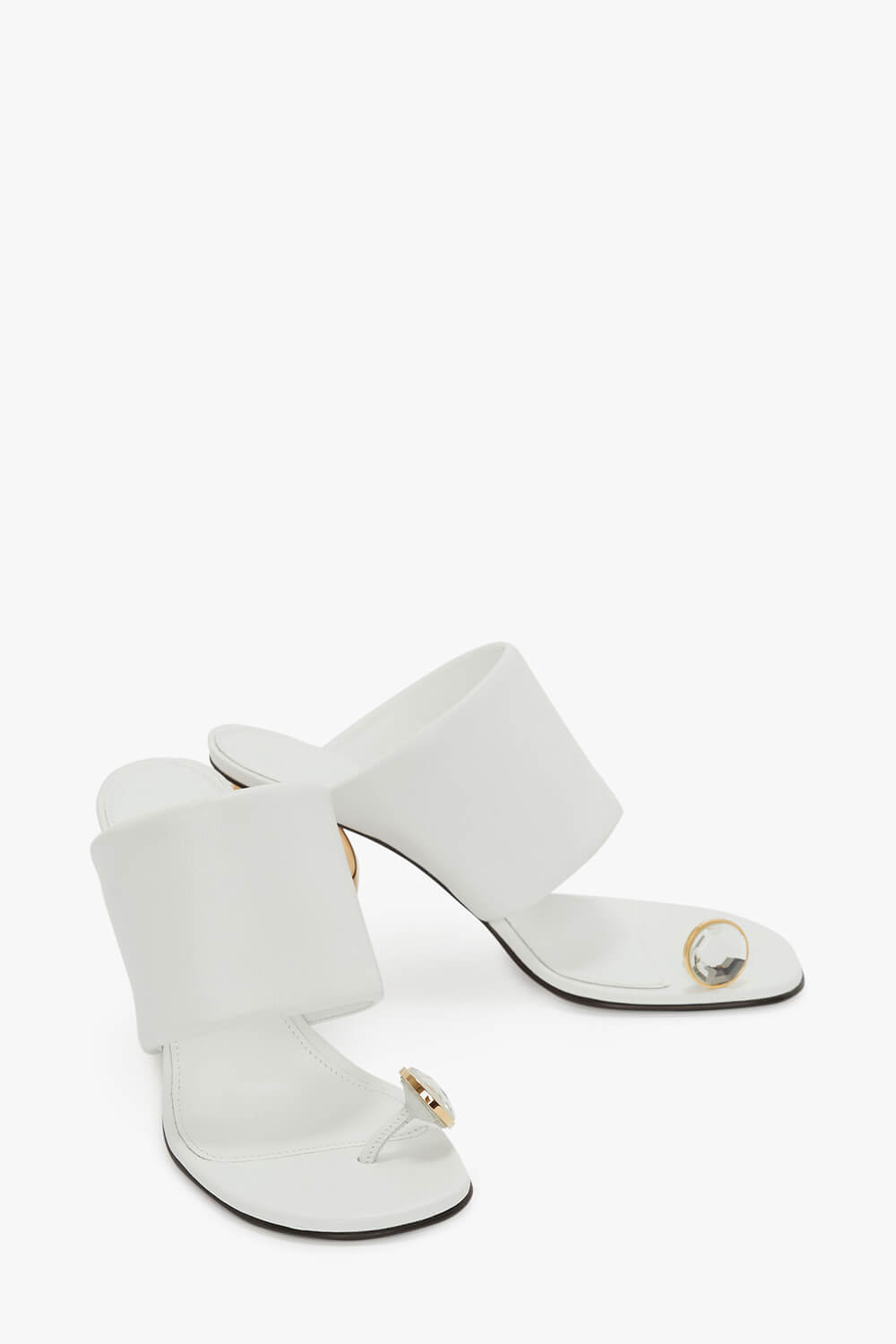Diamond Faux Leather Square Toe Chain Heel Sandal - White