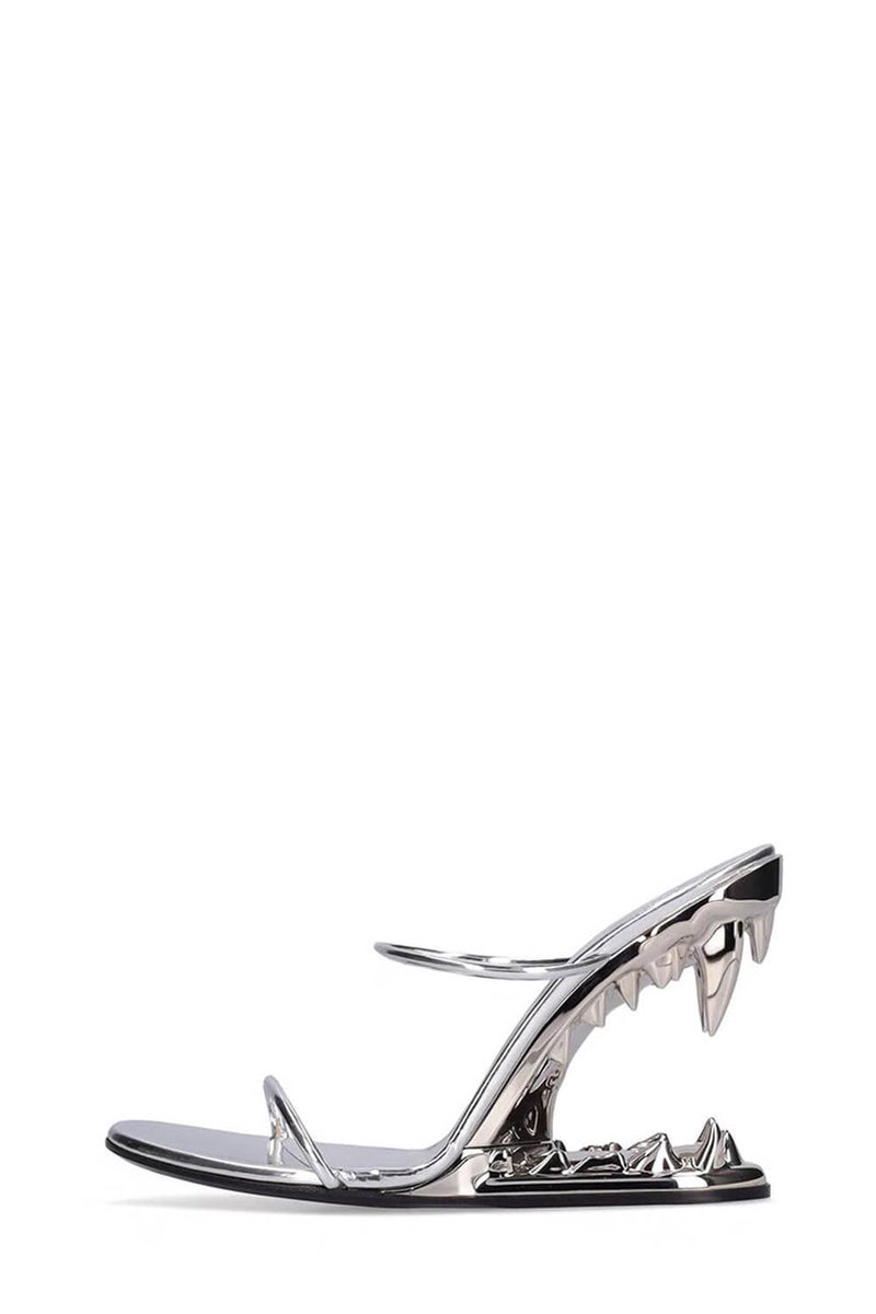 Metallic Open Toe Sculptured Wedge Heeled Slingback Sandals - Silver