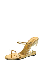 Metallic Open Toe Sculptured Wedge Heeled Slingback Sandals - Gold