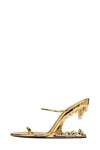 Metallic Open Toe Sculptured Wedge Heeled Slingback Sandals - Gold