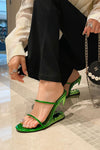 Metallic Open Toe Sculptured Wedge Heeled Slingback Sandals - Green