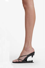 Metallic Open Toe Sculptured Wedge Heeled Slingback Sandals - Black