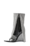 Rhinestone Mesh Overlay Open Pointed Toe Pvc Stiletto Boots - Black