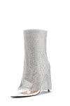 Rhinestone Mesh Overlay Open Pointed Toe Pvc Stiletto Boots - White