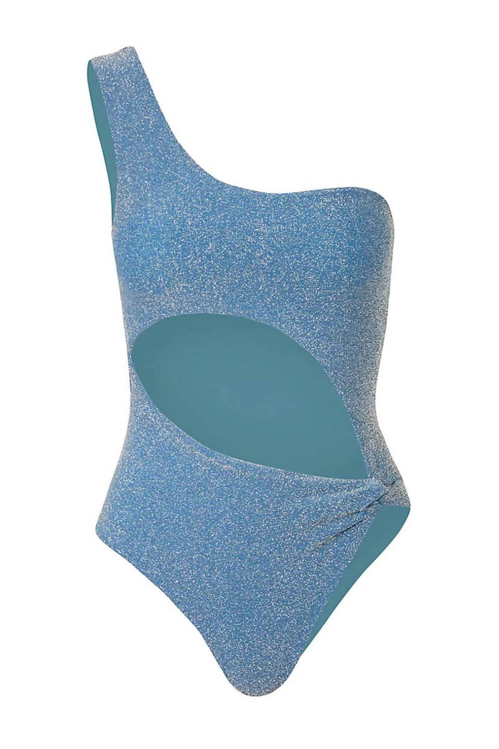 Metallic Blue Cut Out OneShoulder OnePiece Swimsuit FloralKini