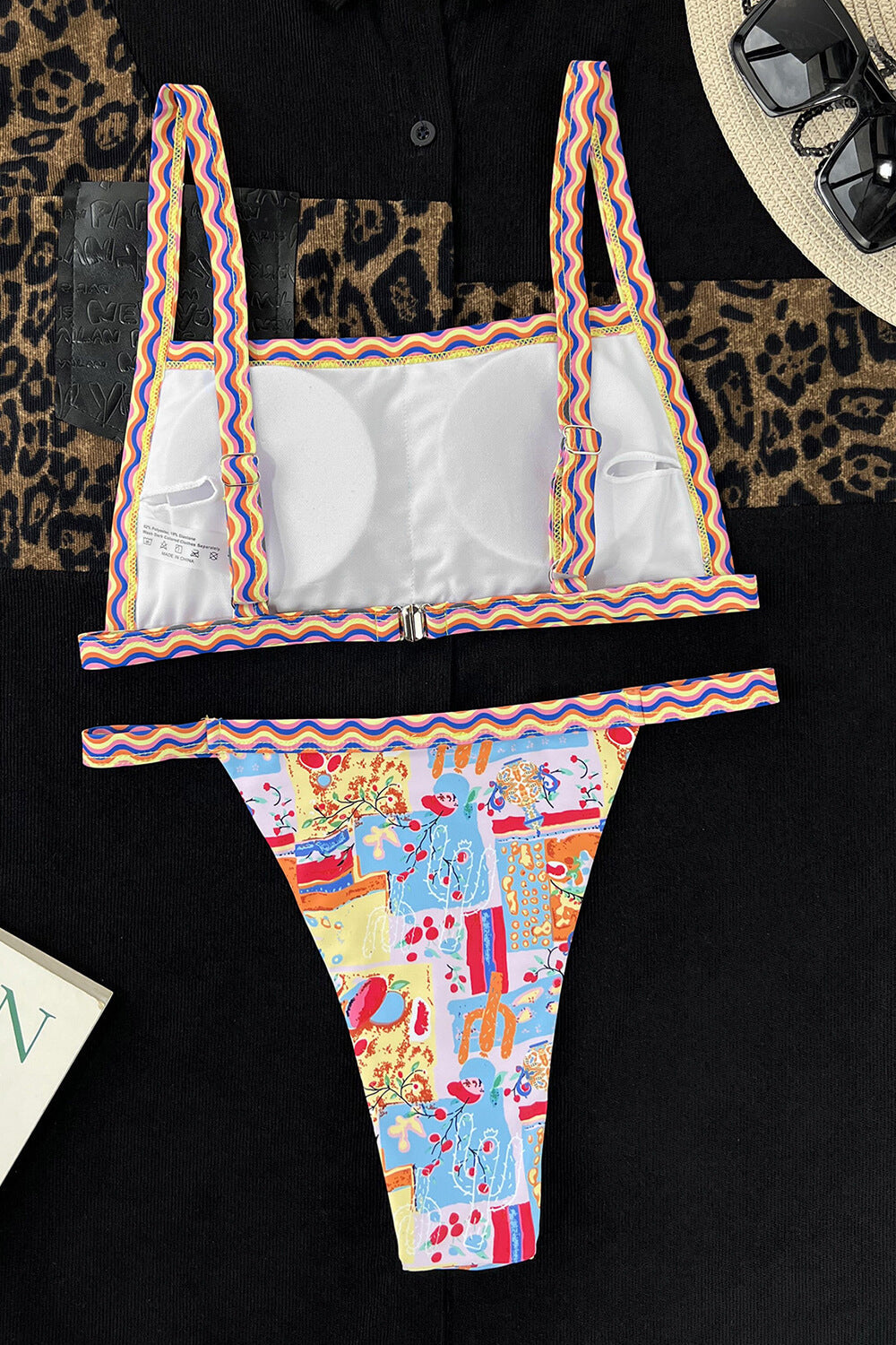 Printed Scoop Neck Bralette Tanga Bikini Set