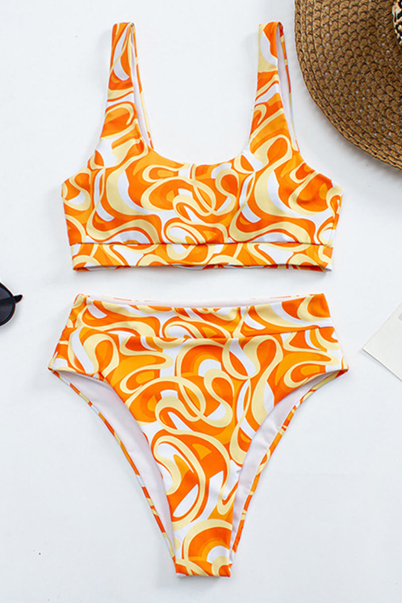 Burnt Orange Horizons Long Crop Bikini Top
