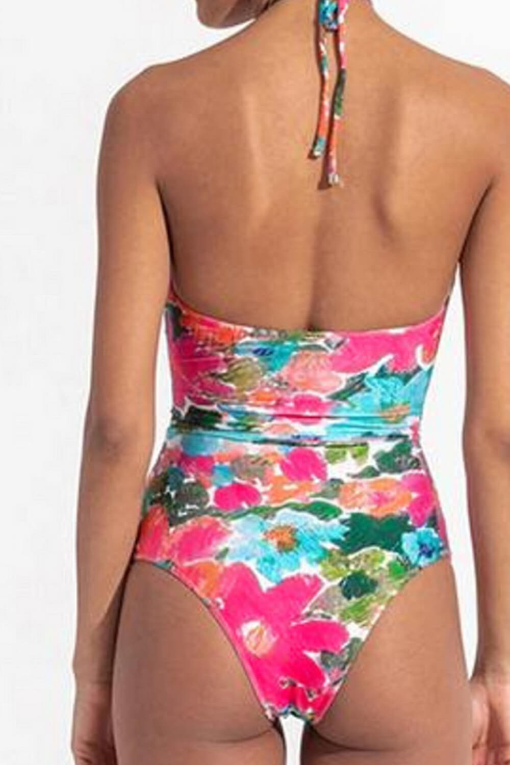 Floral Laceup Crossover Halterneck One Piece Swimsuit