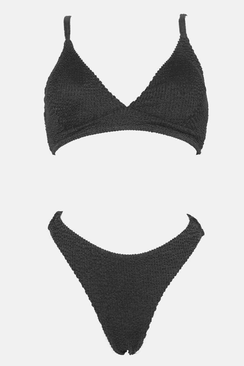 Crinkle V-Neck Bralette High-Cut Bikini Set