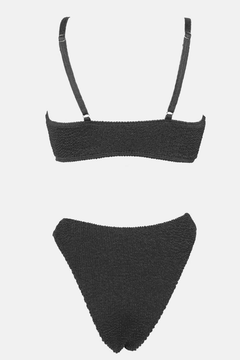 Crinkle V-Neck Bralette High-Cut Bikini Set