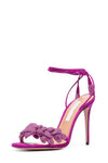 Rhinestones Flower Embellished Almond Toe High Heeled Sandals - Hot Pink
