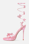 Butterfly Lace Up Open Toe High Stiletto Heels - Pink