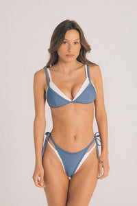 Contrast Layered Triangle Tie Side Bikini Set