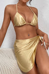 Metallic Gold Halter Tie Side High-Cut Bikini Set