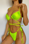 Underwire Wrap Around Tie Side Bikini Set - Lime