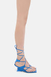 Faux Suede Strap Open Square Toe Lace-Up Pyramid Wedge Thong Sandals - Blue