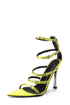 Strappy Buckled Satin Pointed Toe Stiletto Heeled Sandals - Grass Green