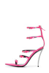 Strappy Buckled Satin Pointed Toe Stiletto Heeled Sandals - Hot Pink