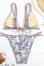 Vacation Printed Triangle Tie Back Bikini Set