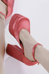 Sparkly Diamante Square Toe Block Heel Double Platform High Block Heels - Hot Pink