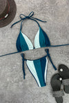 Color Block Halter Triangle Tie Side Bikini Set