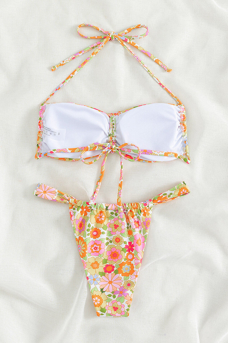 Floral Adjustable Bandeau Halter Bikini Set